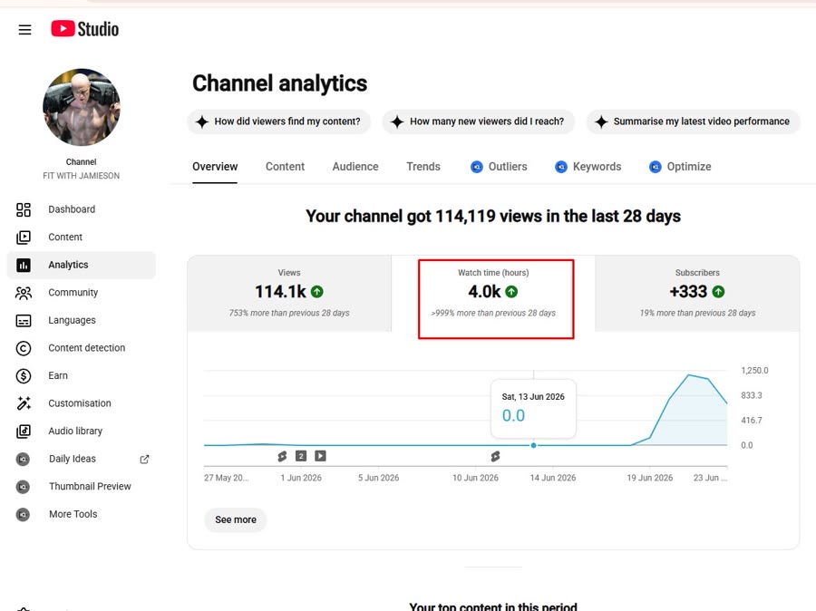FIT WITH JAMIESON channel analytics