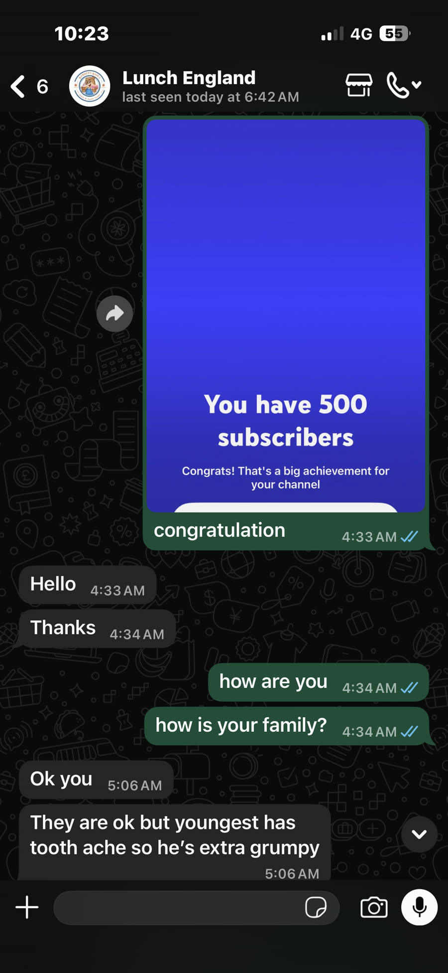 Client celebrating hitting 500 subscribers